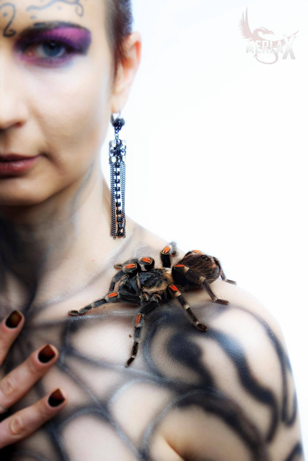 Porträt mit kunstvollem Make-up und Spinne